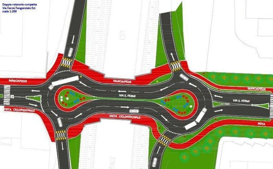 Il rendering del progetto delle due rotatorie tra la tangenziale est e viale Fermi