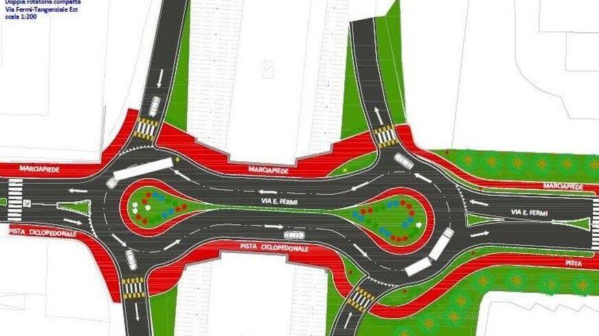 Il rendering del progetto delle due rotatorie tra la tangenziale est e viale Fermi