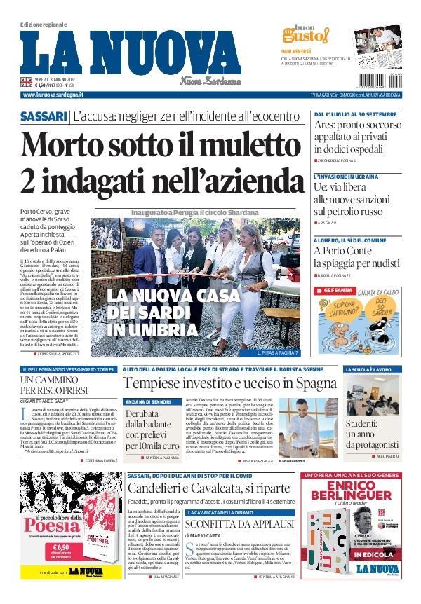 La Nuova Sardegna - Prima Pagina - 3 giugno 2022