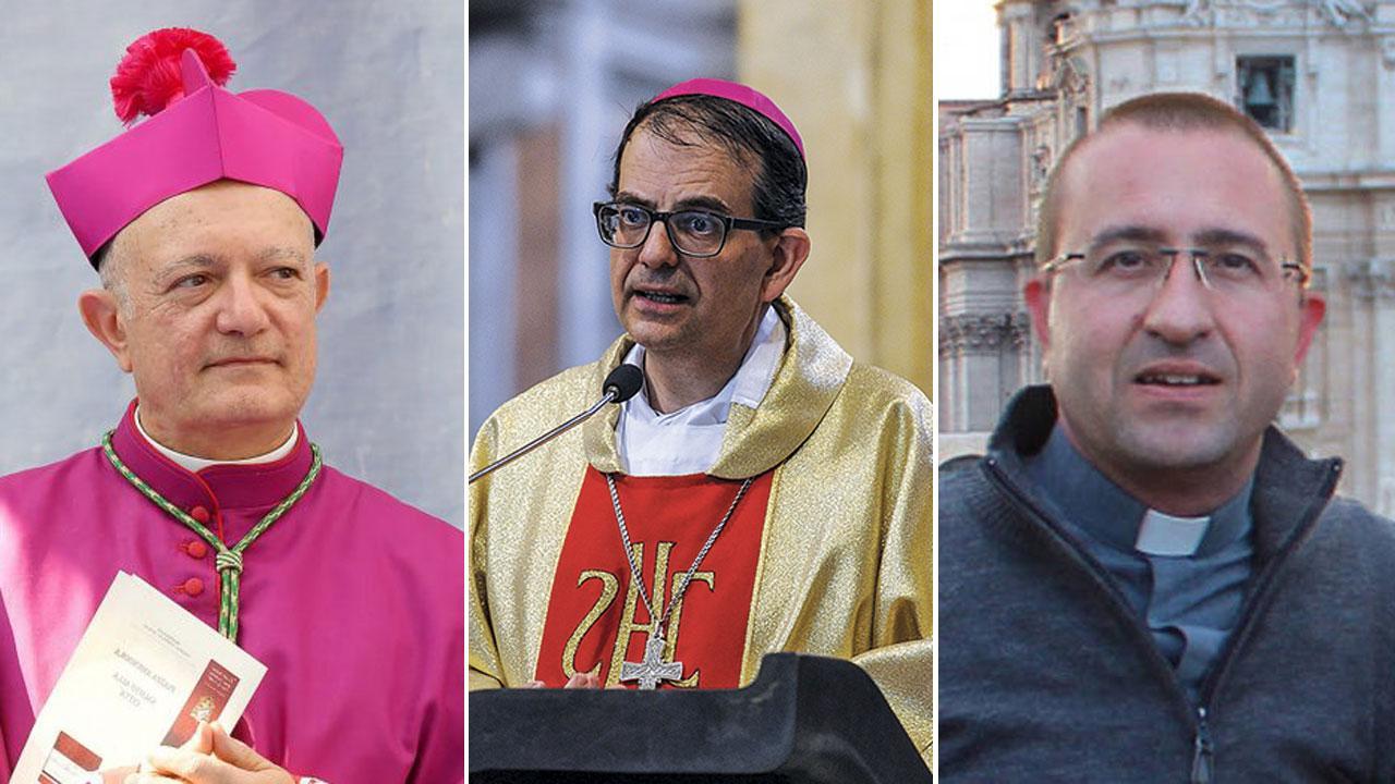 Nelle foto,  da sinistra Andrea Bellandi, arcivescovo di Salerno, Augusto Paolo Lojudice, arcivescovo di Siena, e  Andrea Migliavacca, vescovo di San Miniato