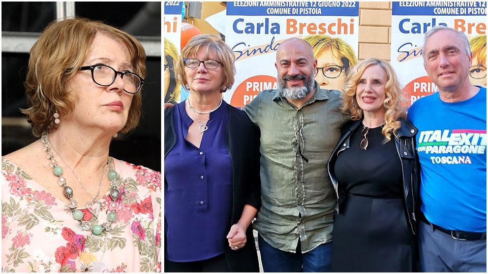 Carla Breschi, e la candidata sindaca con Gianluigi Paragone leader di Italexit e i capolisti di Ancora Italia Clauda Placanica e di Italexit Gabriele Gori