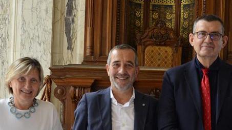 La rettrice Sabina Nuti della Scuola Superiore Sant’Anna, il rettore dell’ateneo pisano Paolo Mancarella, e il direttore Luigi Ambrosio della Scuola Normale Superiore