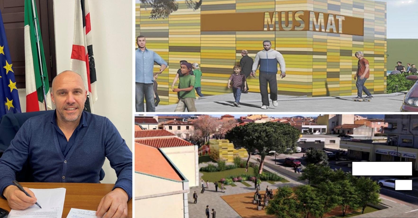 L'assessore Bastianino Monni e i rendering della parte esterna del MusmMat