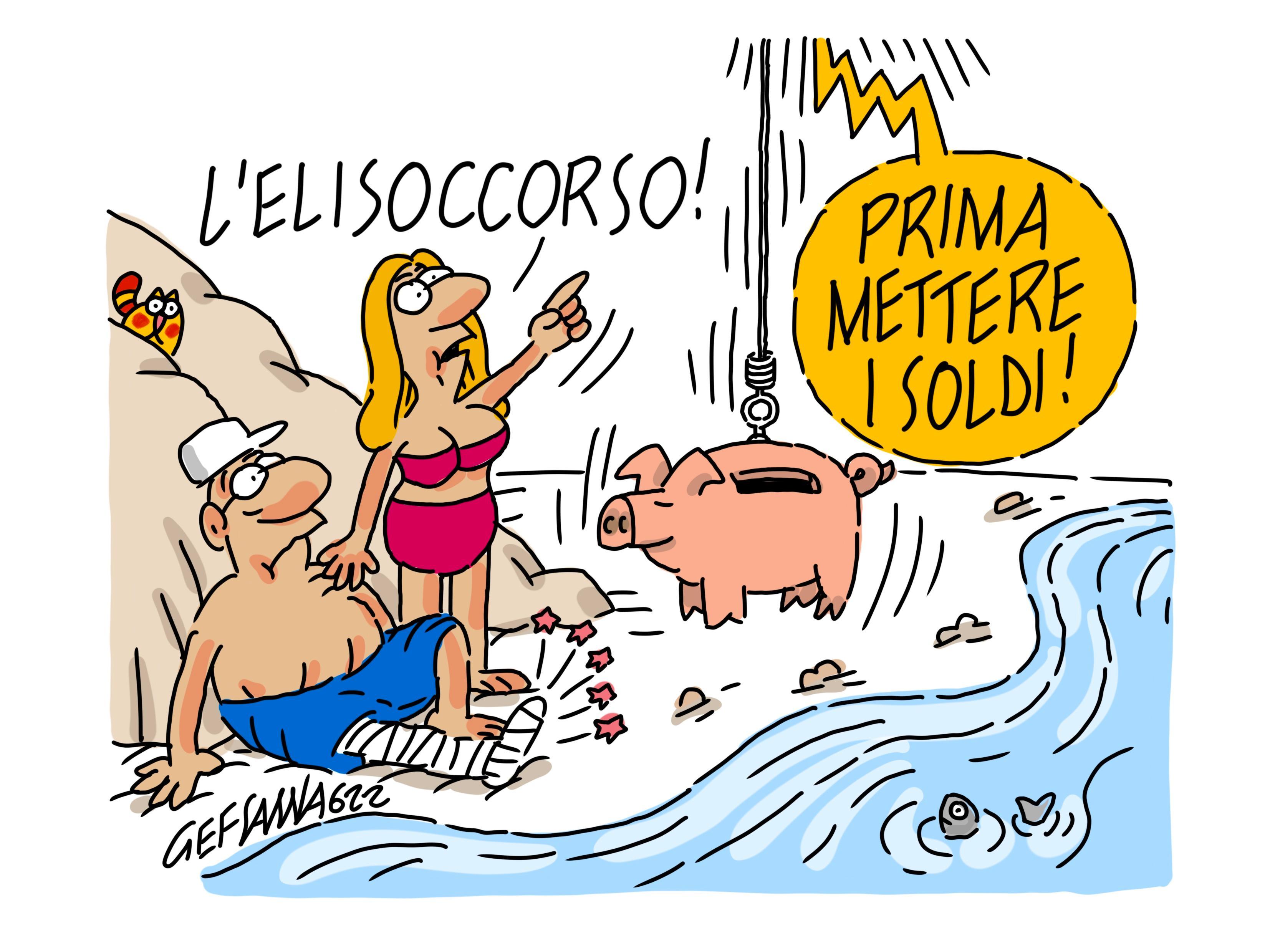 La vignetta di Gef: elisoccorso e polemiche, "Se hanno colpa i turisti lo paghino"