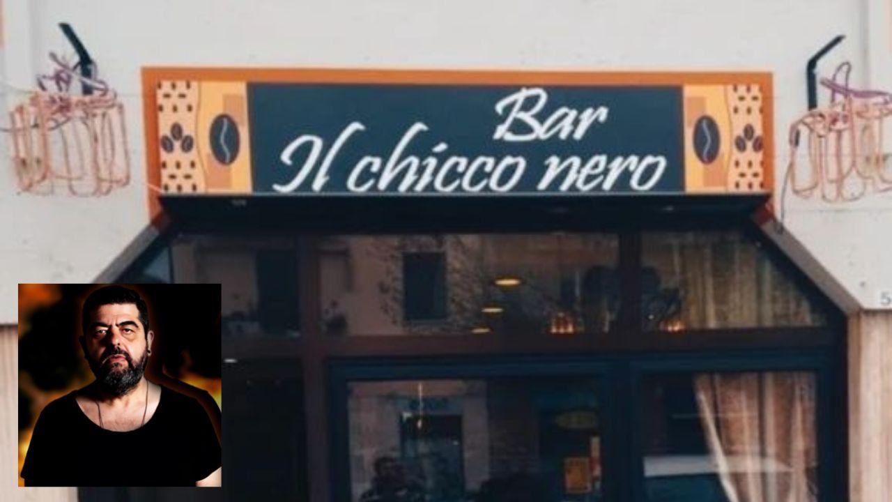 Il bar Chicco Nero e, nel riquadro, Mario Piperno, in arte Mario Più