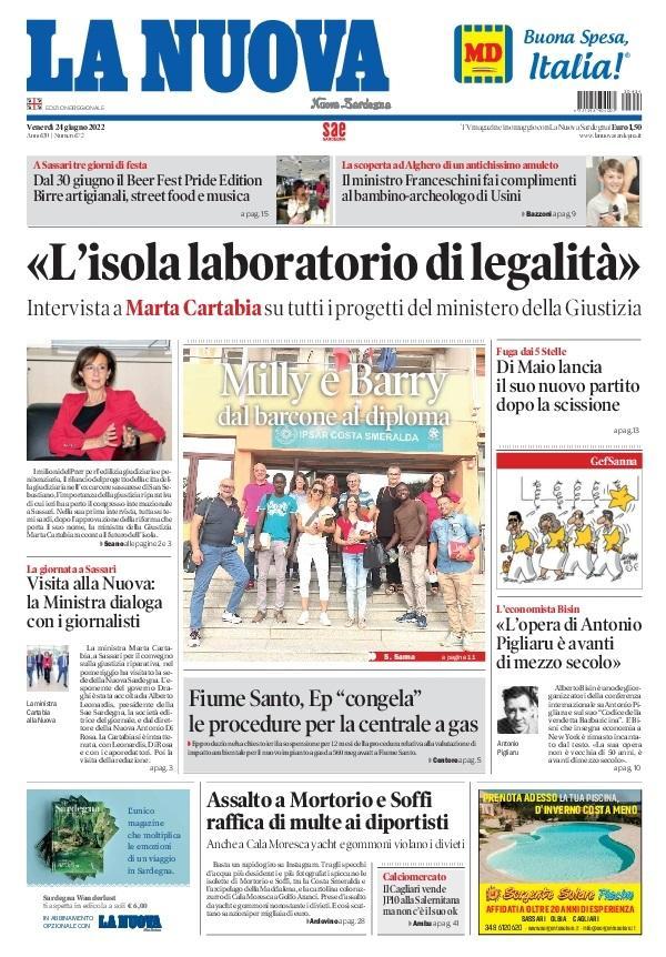 La Nuova Sardegna - Prima Pagina - 24 giugno 2022