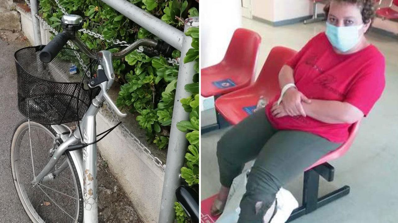 La biciclette sul marciapiede dopo l’incidente Maica Marchetti al pronto soccorso di Villamarina
