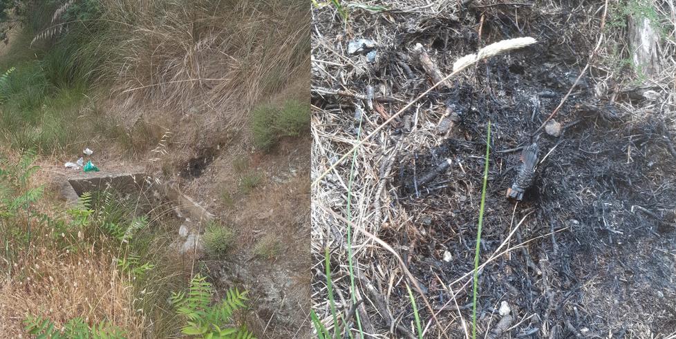 A sinistra il luogo del principio d’incendio e a destra il rotolo di fiammiferi usato come innesco