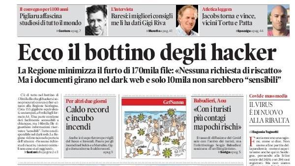 La Nuova Sardegna - Prima Pagina - 26 giugno 2022