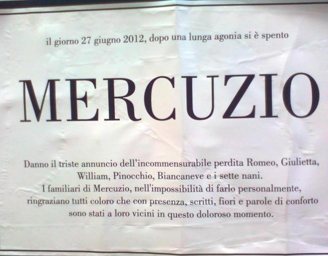 Spuntano i necrologi di Mercuzio 