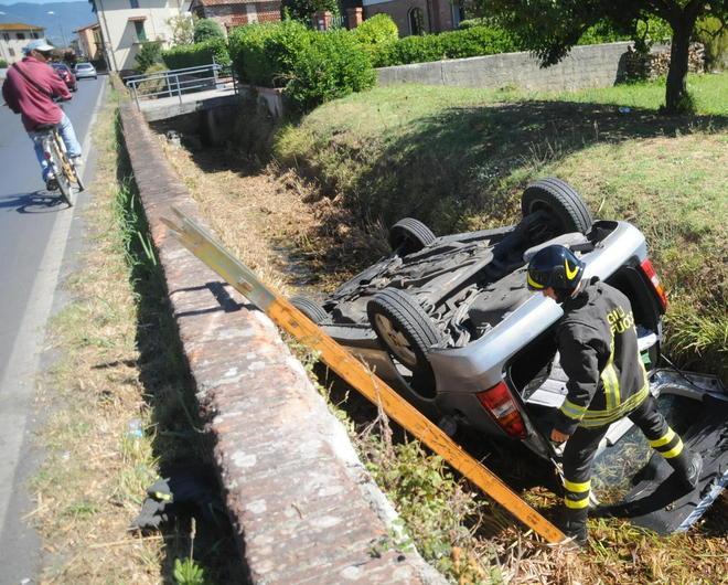 Sbanda con l’auto e finisce in un canale 