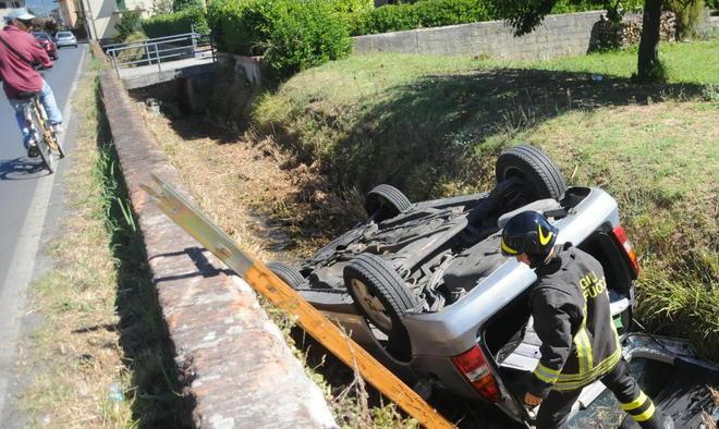 Sbanda con l’auto e finisce in un canale
