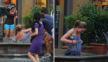 Che caldo a Prato, ora ti butto nella fontana