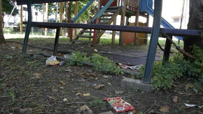 Erba alta e rifiuti abbandonati nel parco donato dai Lions