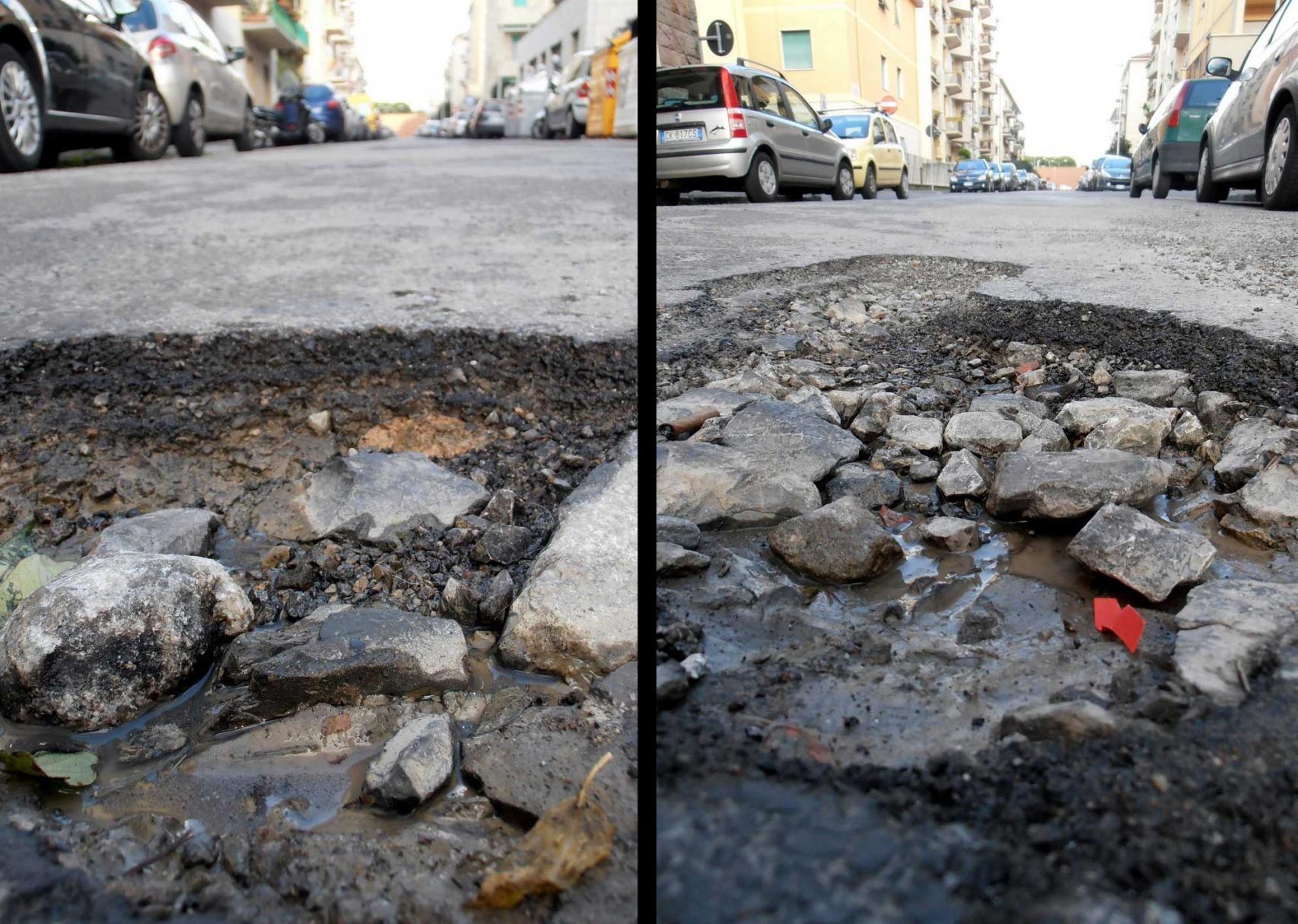 Due buche da record in via degli Ebrei 