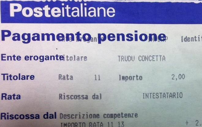 Due euro: la pensione di un mese 