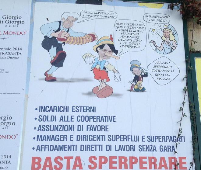 Mungai come Pinocchio nel poster del centrodestra