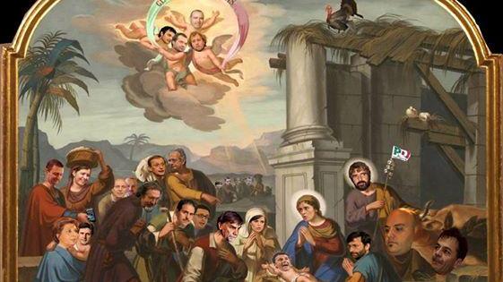 Renzi diventa il Bambin Gesù nel presepe di Ciro Becchimanzi