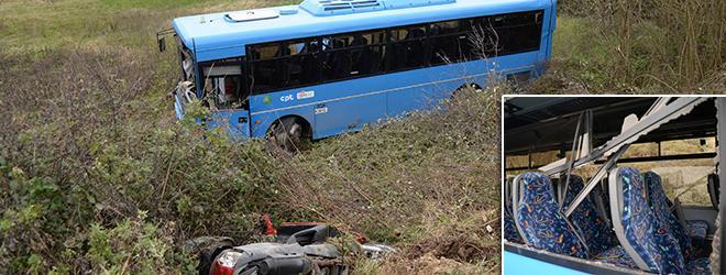 Pullman finisce in una scarpata: tre i feriti