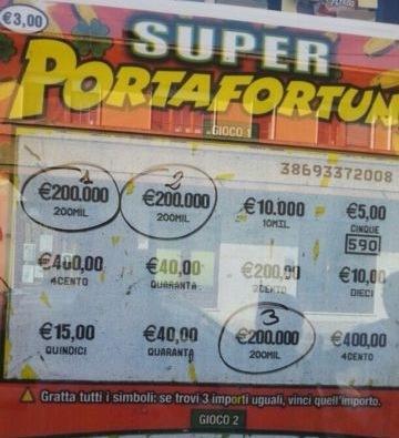 “Gratta e vinci” da 200mila euro 