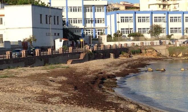 Spiaggia sporca e invasa da alghe