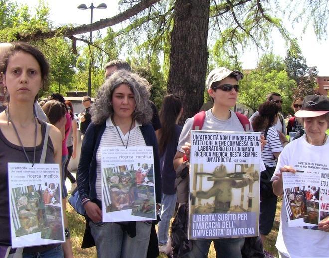 «Basta esperimenti su quelle scimmie» protesta al Policlinico 