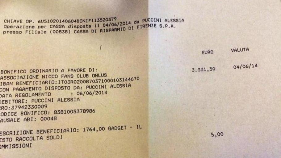 Effettuato il bonifico a favore di Nicco