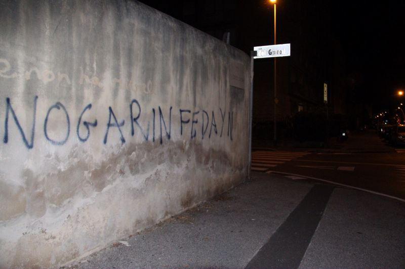 “Nogarin fedayn”: indaga la polizia, ma è una scritta a sostegno 
