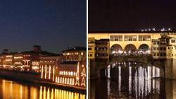 Le luci e l’Arno di notte: Pisa e Firenze giocano l’ennesimo derby
