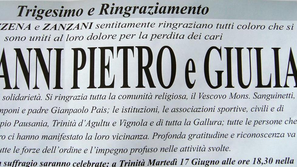 Due messe per la famiglia Azzena a un mese dalla strage