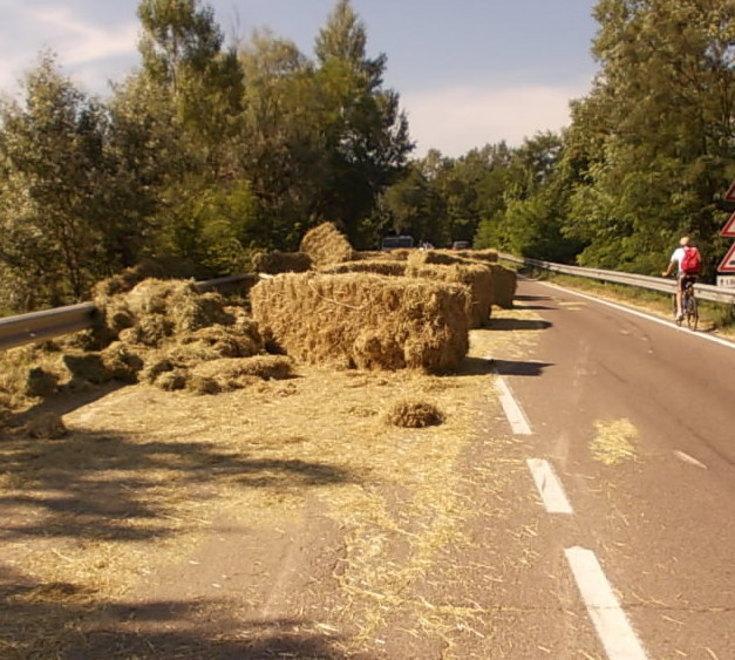 Un camion perde il fieno, statale 63 bloccata per ore 