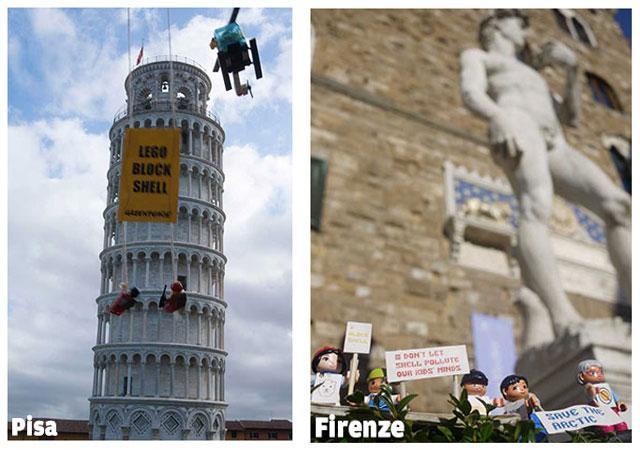 Gli omini Lego "assaltano" la Torre di Pisa: la campagna di Greenpeace