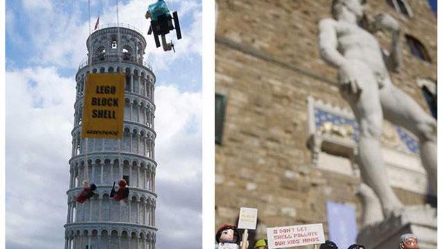 Gli omini Lego "assaltano" la Torre di Pisa: la campagna di Greenpeace