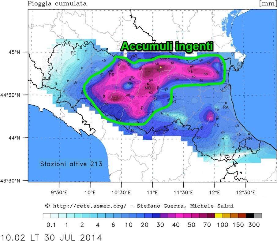 La mappa degli accumuli d'acqua in tutta la Regione