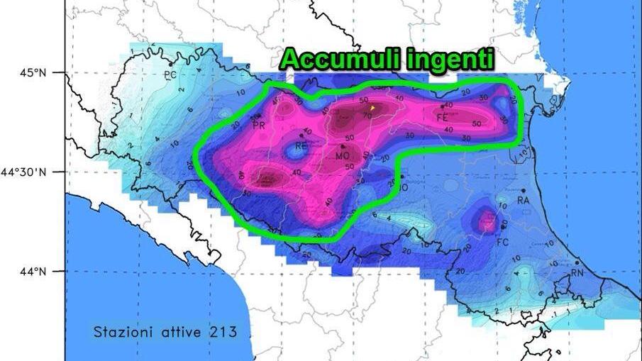 La mappa degli accumuli d'acqua in tutta la Regione