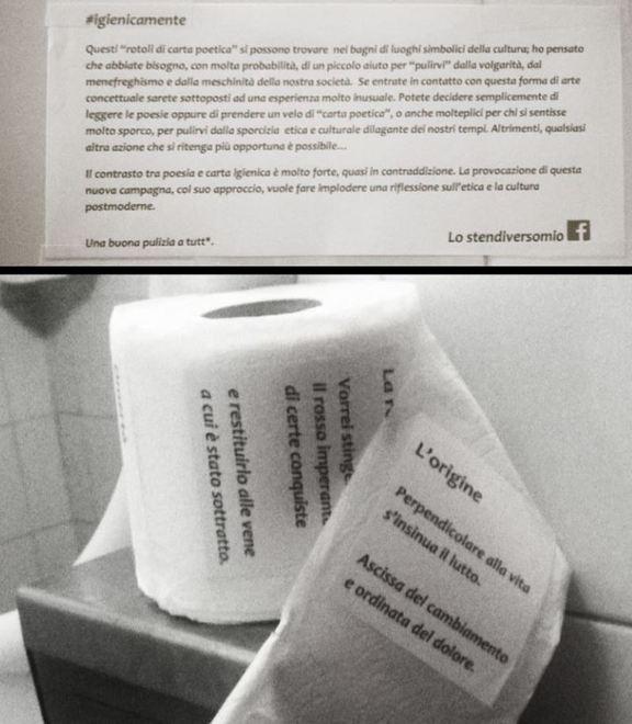 Ora Stendiversomio scrive le sue poesie sulla carta dei bagni