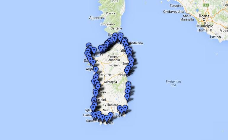 La grande mappa delle spiagge della Sardegna 