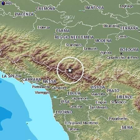 La mappa della scossa avvertita qualche minuto fa