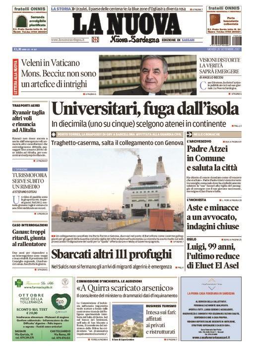 La Nuova Sardegna Prima Pagina 28 settembre 2017 La Nuova Sardegna La Nuova Sardegna Prima Pagina 28 settembre 2017 La Nuova Sardegna