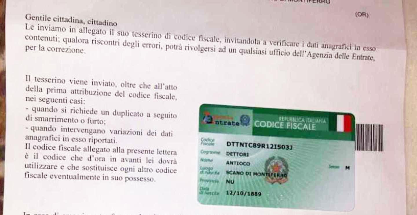 Riceve il codice fiscale ma è morto da 47 anni La Nuova Sardegna
